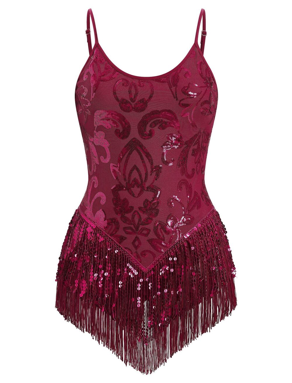 9324 Music Festival Rave Fringe Trim Sleeveless Sequins Tassel Bodysuit